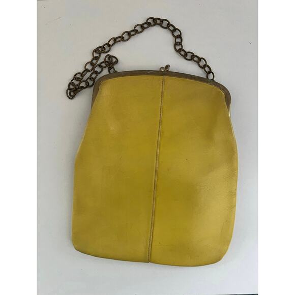 Vintage Yellow Soft Leather Handbag Gold Chain Handle JL - Picture 1 of 7